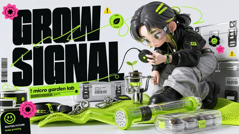Acid Lime 3D Streetwear Type Poster Style — example: Plant Tech Workshop