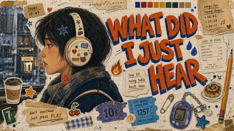 Analog Sticker Diary Portrait Poster Style — example: Cafe Headphone Loop