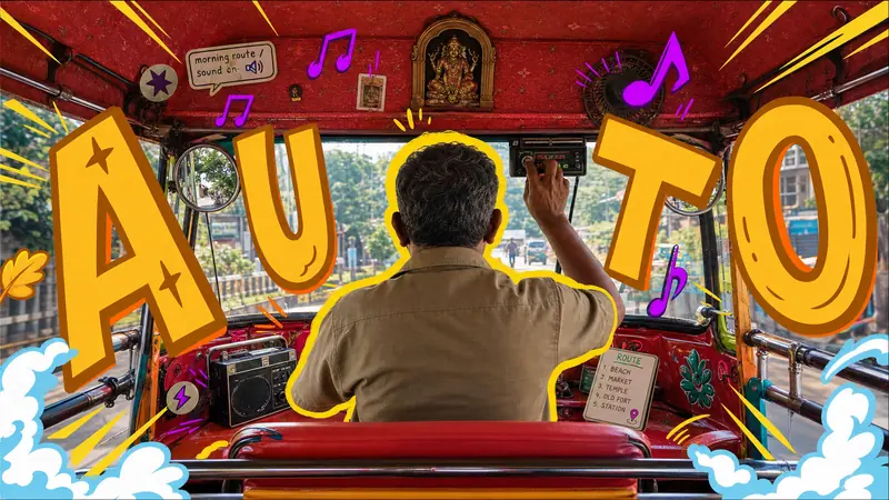 Backseat Transit Doodle Letter Poster Style — example: Auto Radio Rush