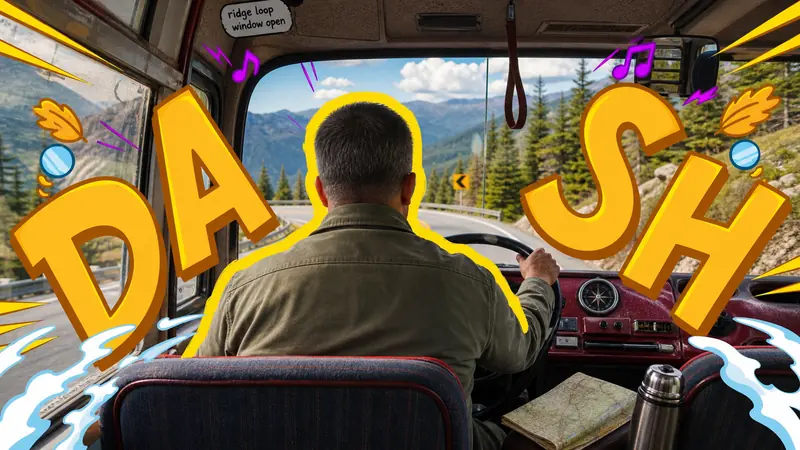 Backseat Transit Doodle Letter Poster Style — example: Mountain Shuttle Dash