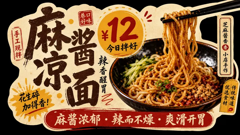 Black Cutout Food Card Ad — example: Sesame Cold Noodles
