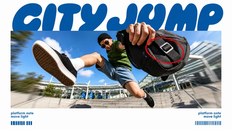Blue Bubble Fisheye Action Poster Style — example: Transit Bag Launch
