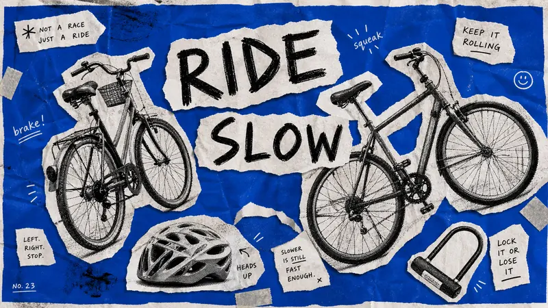 Blue Halftone Ransom Zine Poster Style — example: Bicycle Curb Warning