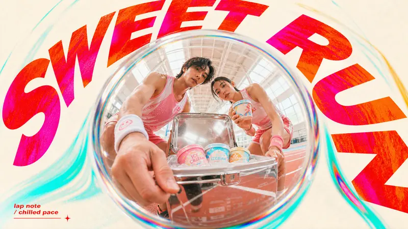 Chromatic Fisheye Orbit Pop Poster Style — example: Ice Cream Relay
