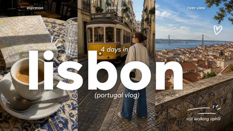 Clean Triptych Travel Vlog Thumbnail Style — example: Lisbon Tram Light