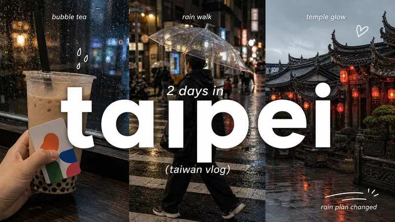 Clean Triptych Travel Vlog Thumbnail Style — example: Taipei Rain Diary