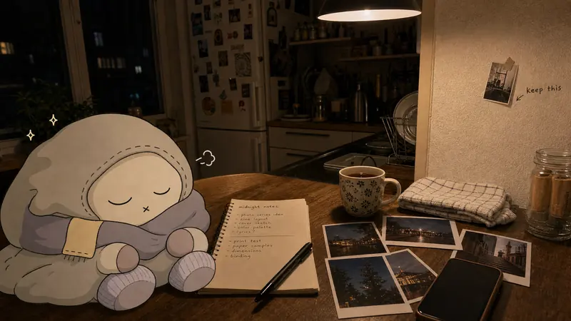 Cozy Bedroom Doodle Companion Snapshot Style — example: Kitchen Table Sleepy Notes