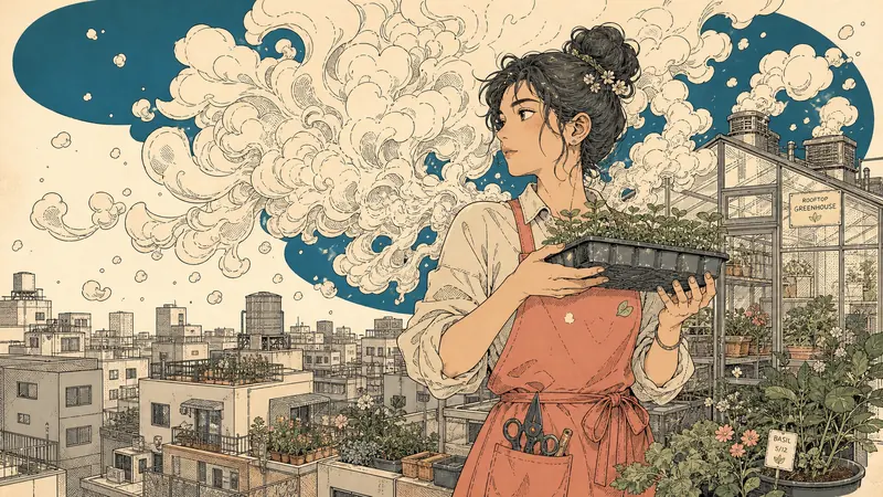 Cream Smoke City Manga Poster Style — example: Rooftop Florist