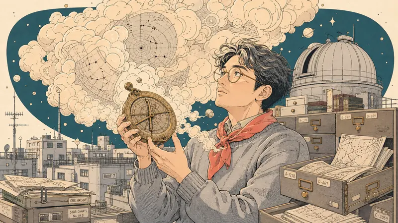 Cream Smoke City Manga Poster Style — example: Archive Astronomer