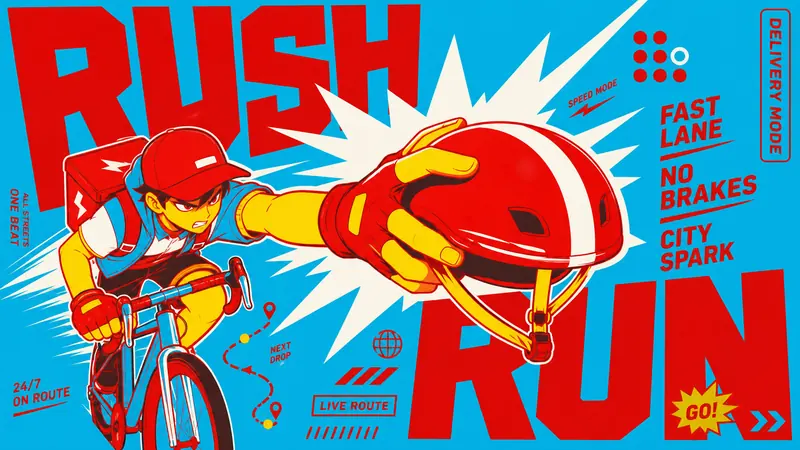 Cyan Red Shockwave Type Poster Style — example: Courier Helmet Burst