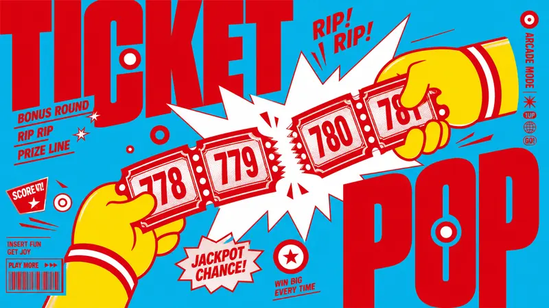 Cyan Red Shockwave Type Poster Style — example: Arcade Ticket Pop
