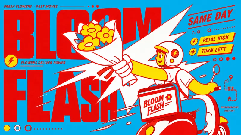 Cyan Red Shockwave Type Poster Style — example: Flower Delivery Flash