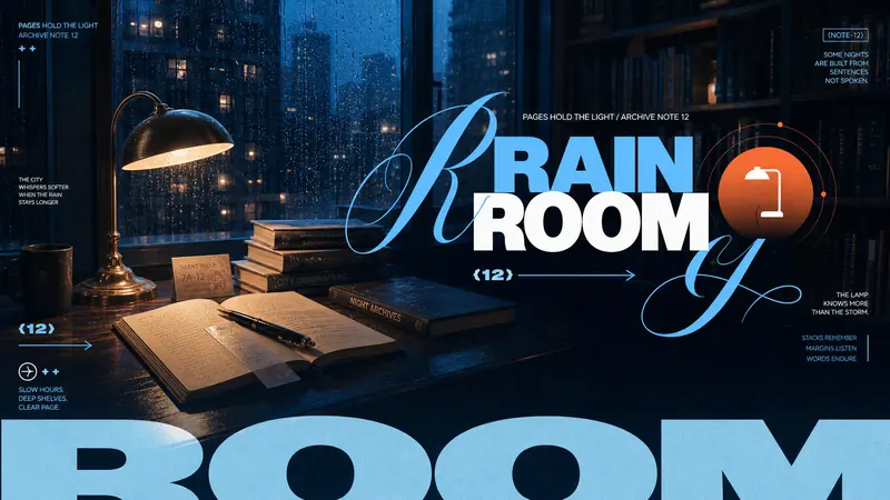 Dusk Cyan Layered Type Poster Style — example: Rain Room Library