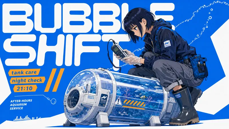 Electric Blue Cutout Manga Poster Style — example: Aquarium Tech Capsule