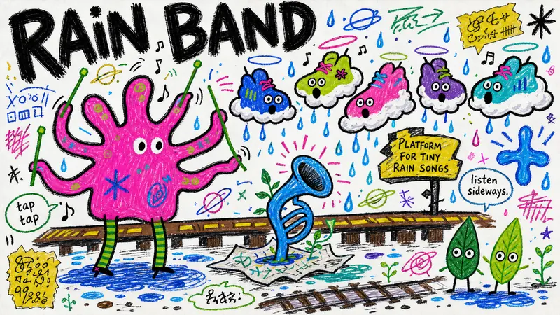 Fantasy Scribble Mascot Poster Style — example: Puddle Orchestra Station