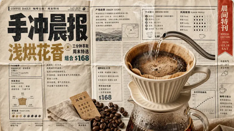 Folded Newspaper Product Ad Style — example: Ceramic Coffee Dripper