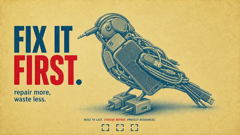 Halftone Assemblage Metaphor PSA Poster Style — example: Repair The Signal