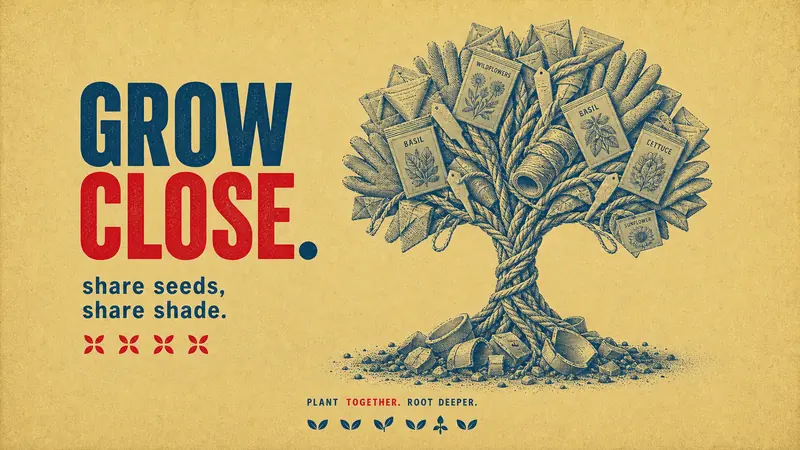 Halftone Assemblage Metaphor PSA Poster Style — example: Grow The Block