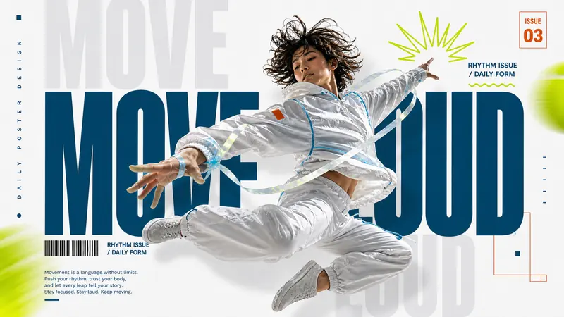 Ice Cyan Megatype Action Poster Style — example: Studio Dancer Leap