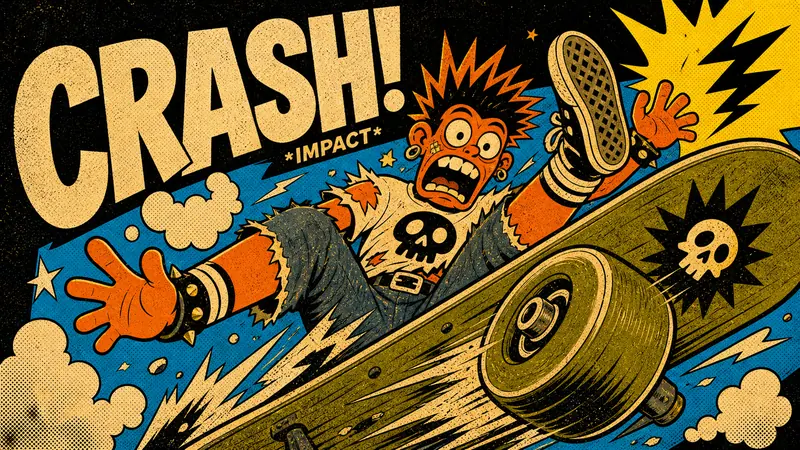 Impact Burst Halftone Comic Poster Style — example: Skateboard Crash