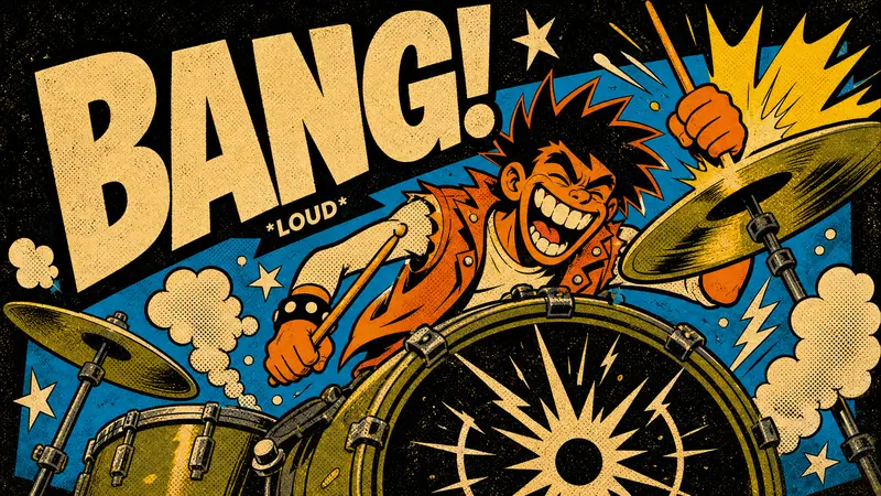 Impact Burst Halftone Comic Poster Style — example: Drum Hit