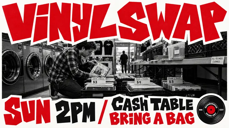 Jagged Red Street Photo Event Poster Style — example: Laundry Room Record Swap