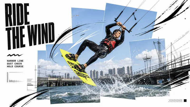 Kinetic Editorial Photo Collage — example: Harbor Kite Lift