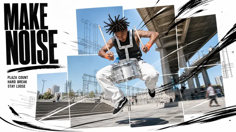 Kinetic Editorial Photo Collage — example: Drumline Street Break