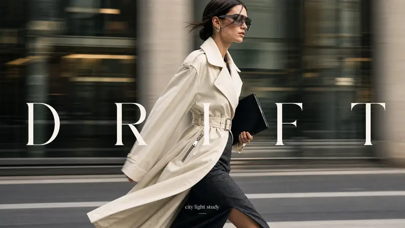 Kinetic Luxury Street Fashion Cover Style — example: Ivory Trench Glass Stride