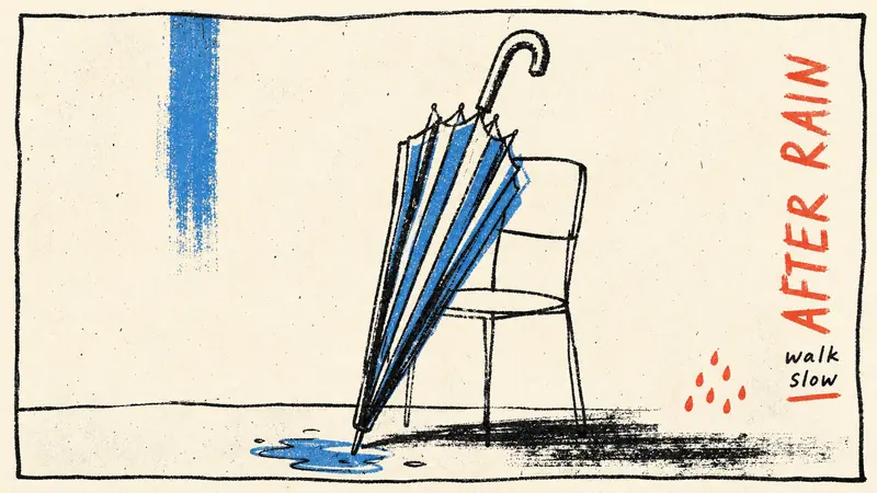 Loose Scribble Riso Print Style — example: Rain Umbrella