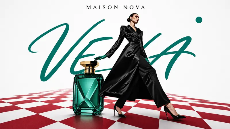 Luxury Perspective Checkerboard Editorial — example: Couture Fragrance Runway