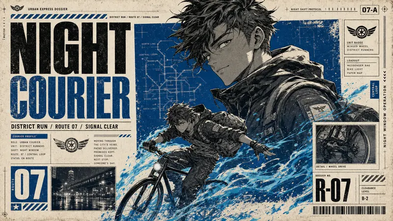 Manga Dossier Blueprint Poster — example: Night Courier