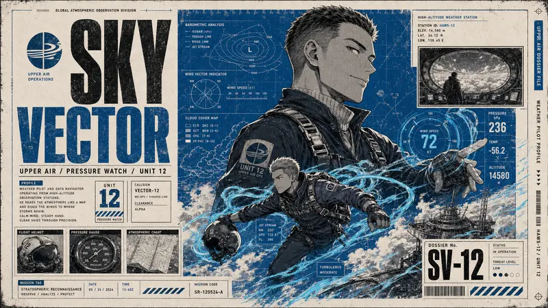Manga Dossier Blueprint Poster — example: Weather Pilot