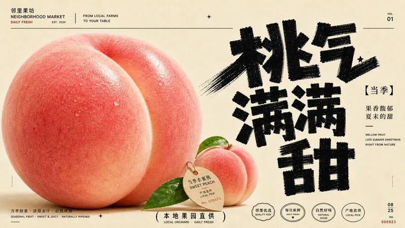 Market Brush Produce Poster Style — example: Peach Soft Season