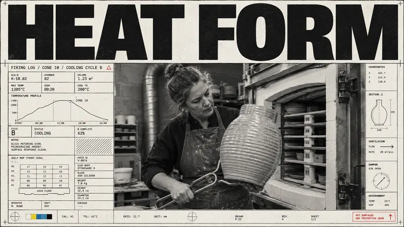 Monochrome Tech-Grid Editorial — example: Ceramic Heat Study