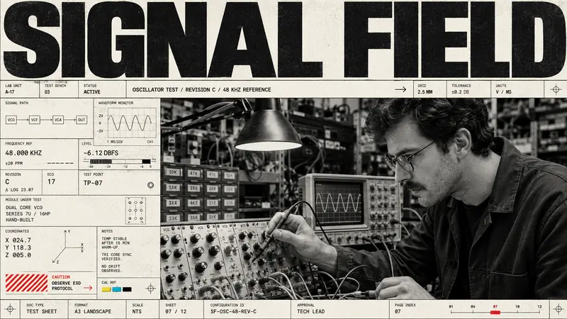 Monochrome Tech-Grid Editorial — example: Analog Signal Bench