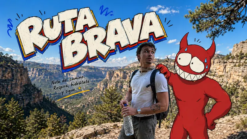 Mountain Trail Monster Doodle Poster Style — example: Canyon Water Break