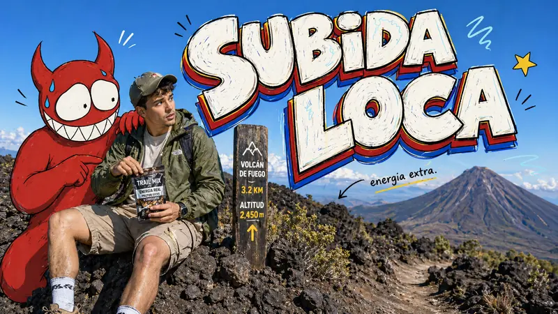 Mountain Trail Monster Doodle Poster Style — example: Volcano Snack Stop