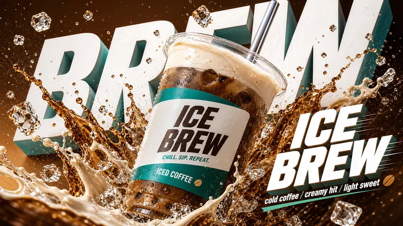 Multi-Color Beverage Splash Ad System Style — example: Iced Coffee Lightbox Kv