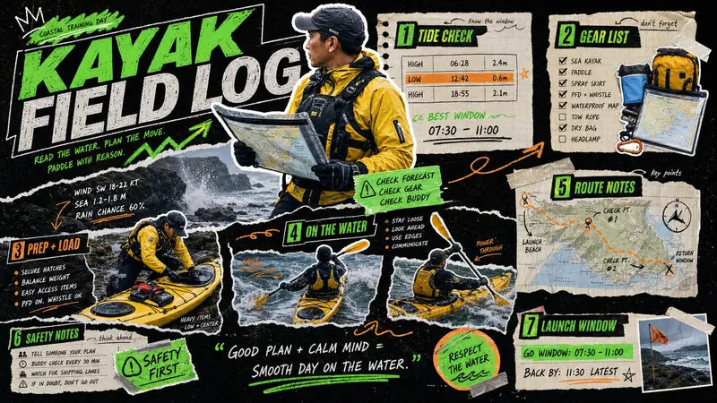 Neon Outdoor Diary Longform Collage Style — example: Storm Kayak Field Notes