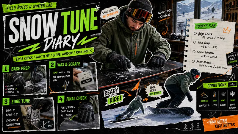 Neon Outdoor Diary Longform Collage Style — example: Snowboard Tune Session