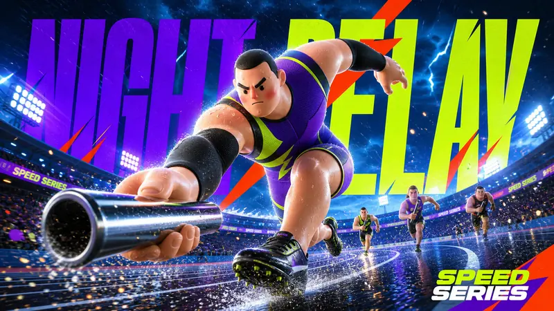 Neon Stadium 3D Hero Type Poster Style — example: Night Relay