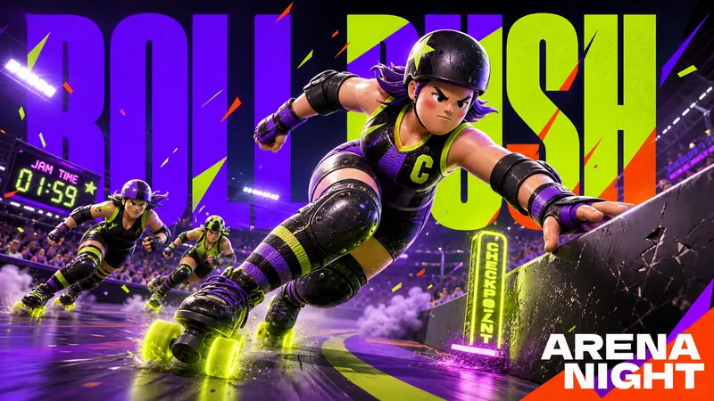 Neon Stadium 3D Hero Type Poster Style — example: Roller Rush