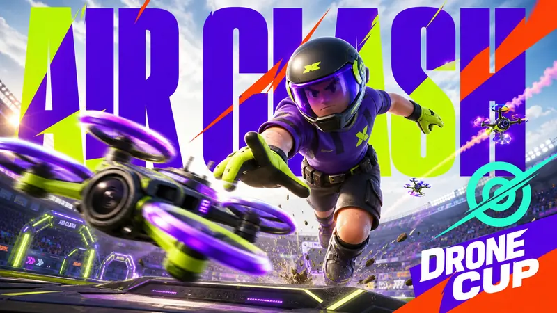 Neon Stadium 3D Hero Type Poster Style — example: Drone Race