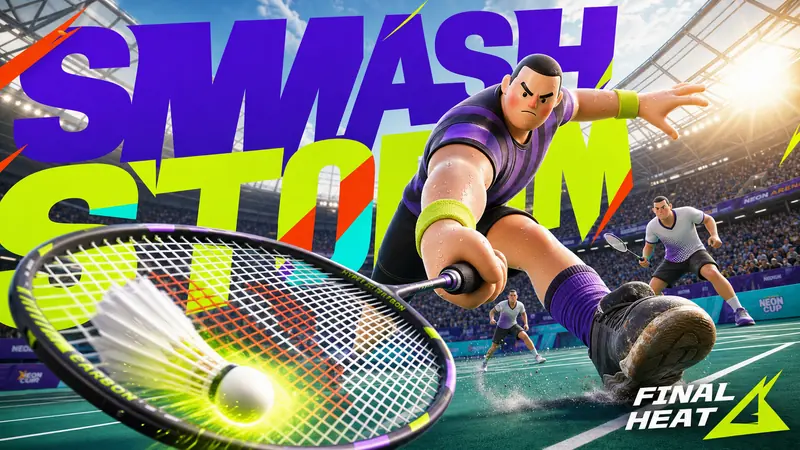Neon Stadium 3D Hero Type Poster Style — example: Racket Storm
