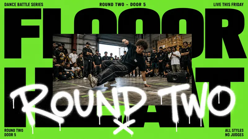 Neon Type Photo Scribble Poster — example: Warehouse Dance Battle