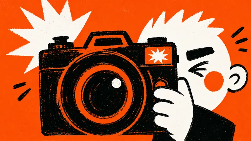 Orange Brush Mascot Action Poster Style — example: Camera Pop