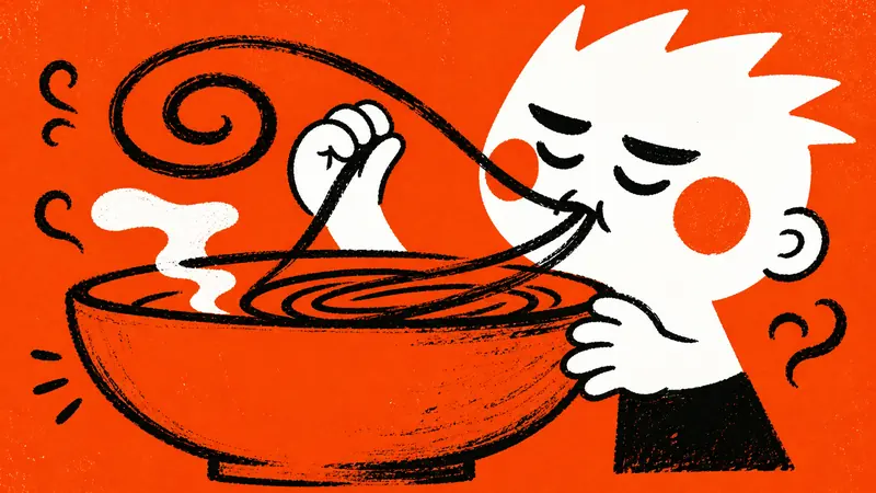Orange Brush Mascot Action Poster Style — example: Noodle Cyclone