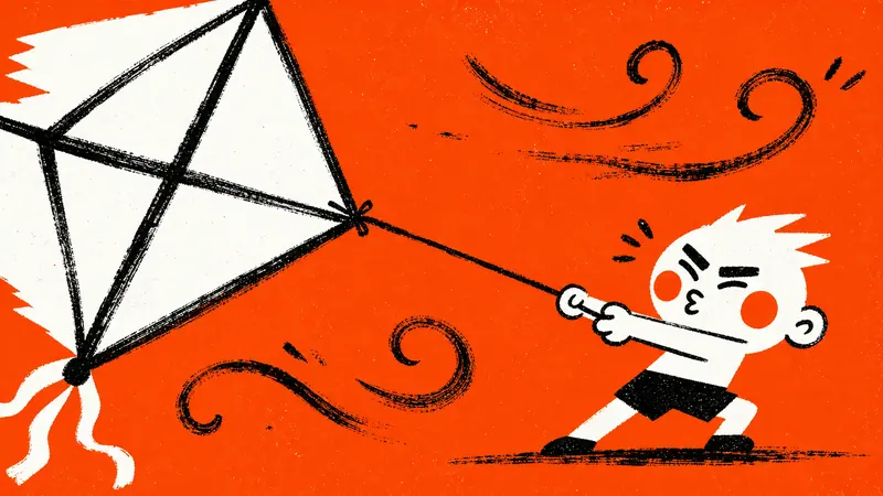 Orange Brush Mascot Action Poster Style — example: Kite Signal