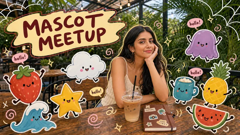 Playful Mascot Doodle Snapshot Style — example: Cafe Garden Mascot Meetup